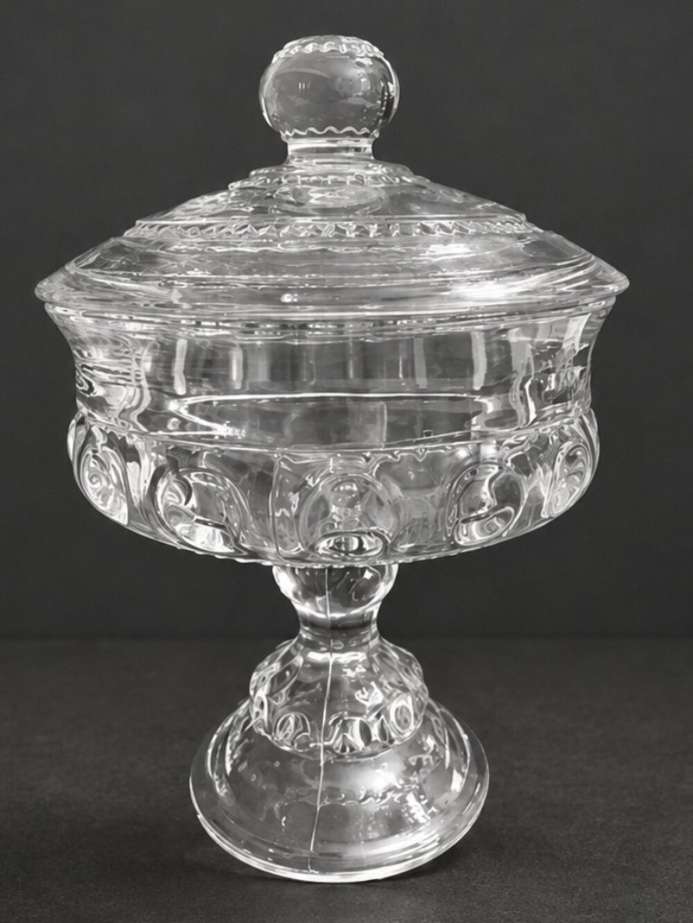 Vintage Indiana Clear Pressed Glass Lidded Pedestal Candy Dish Compote 7.5"